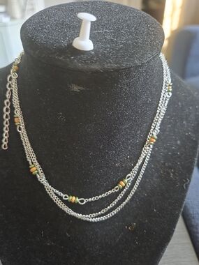paparazzi Silver Layered Necklace with Green and Orange Beads